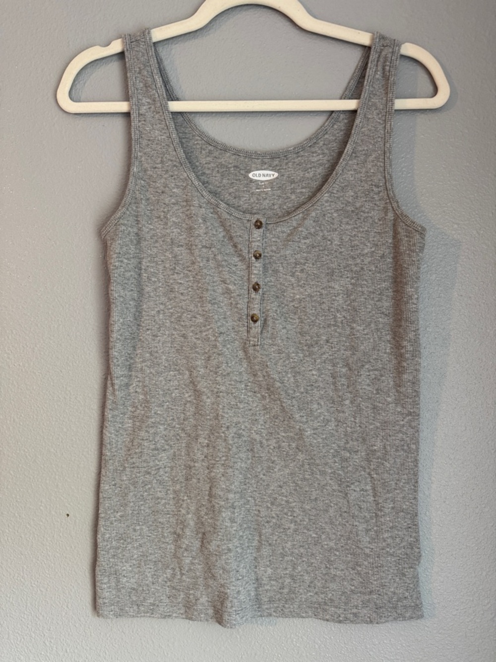Old Navy Gray Ribbed Henley Tank - Button Detail